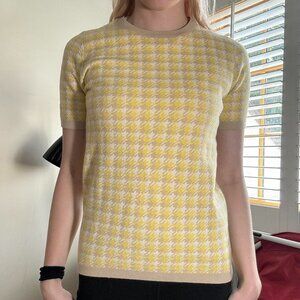 Ann Taylor Yellow Houndstooth Knit Top – Size XS